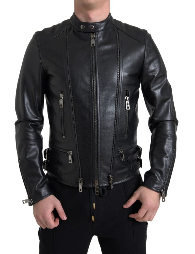 Black Leather Zipper Coat Men Jacket - ventzia