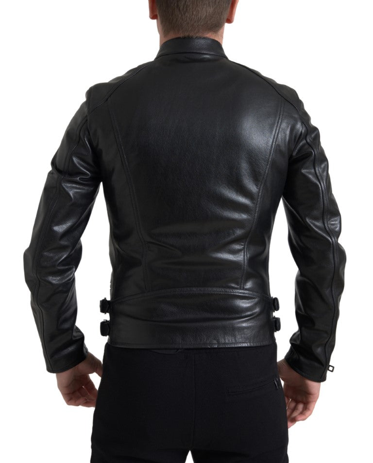 Black Leather Zipper Coat Men Jacket - ventzia