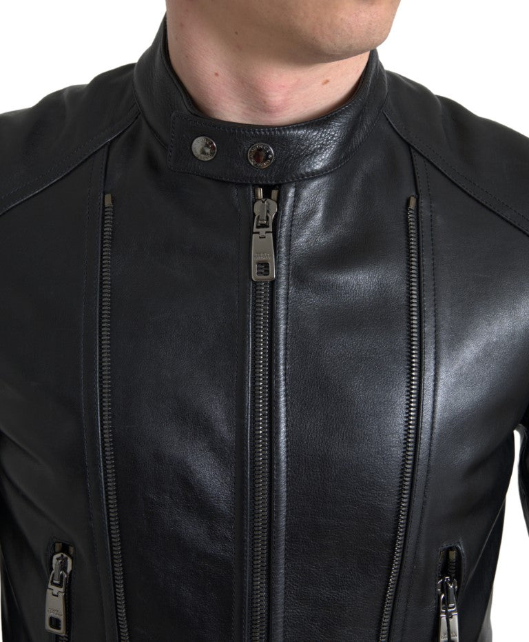 Black Leather Zipper Coat Men Jacket - ventzia