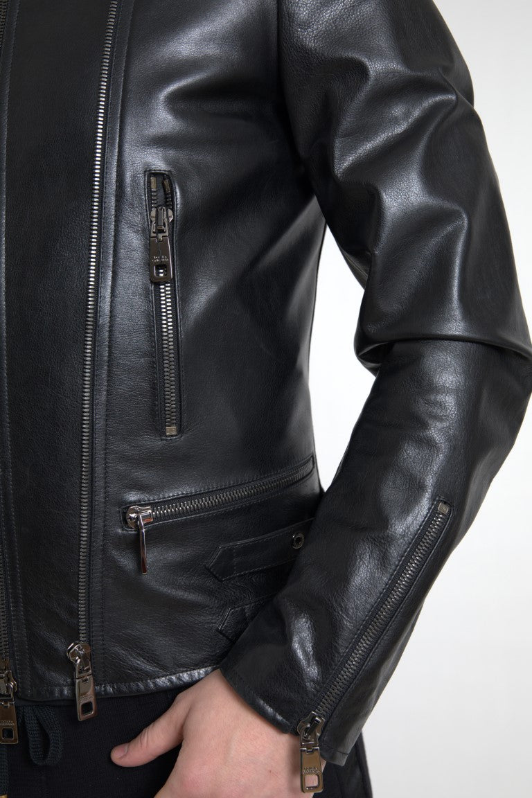 Black Leather Zipper Coat Men Jacket - ventzia