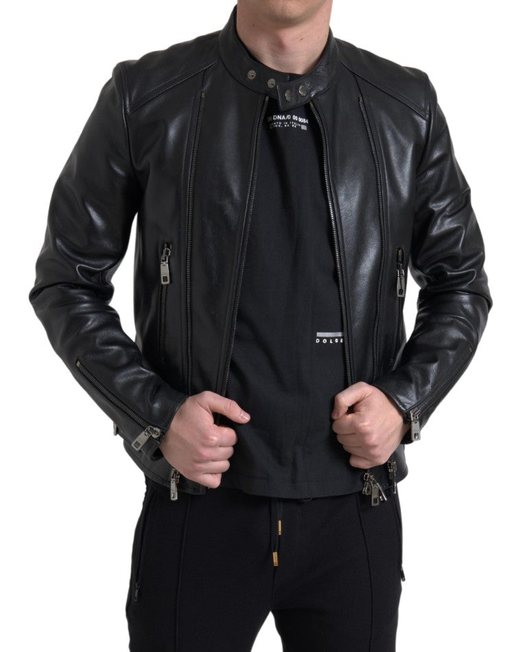 Black Leather Zipper Coat Men Jacket - ventzia