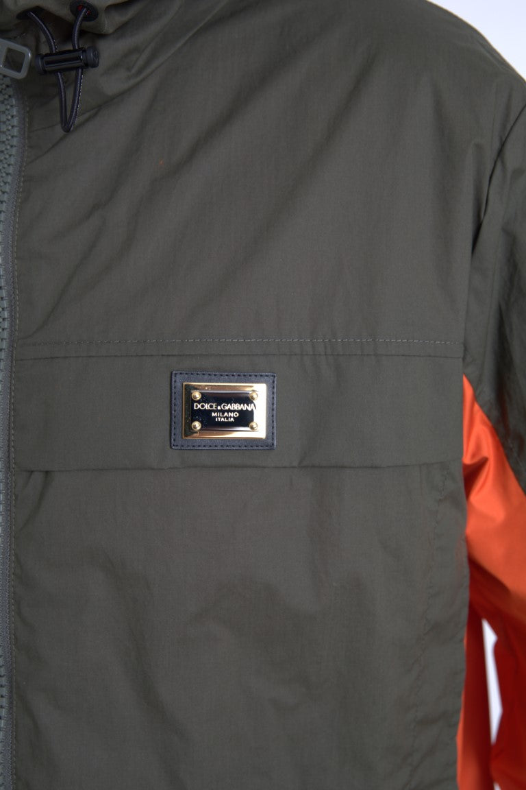Green Orange Hooded Cotton Full Zip Jacket - ventzia