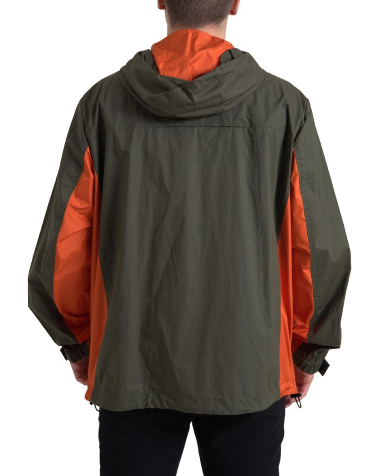 Green Orange Hooded Cotton Full Zip Jacket - ventzia