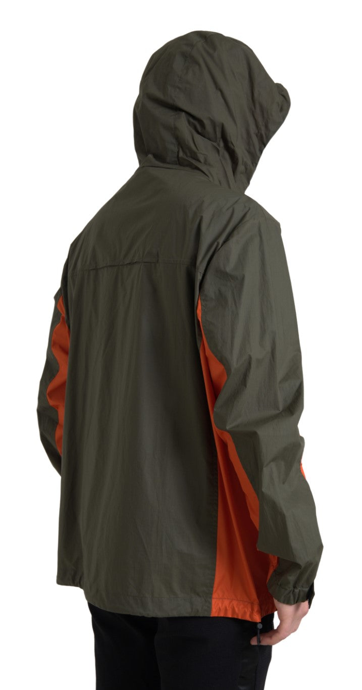 Green Orange Hooded Cotton Full Zip Jacket - ventzia