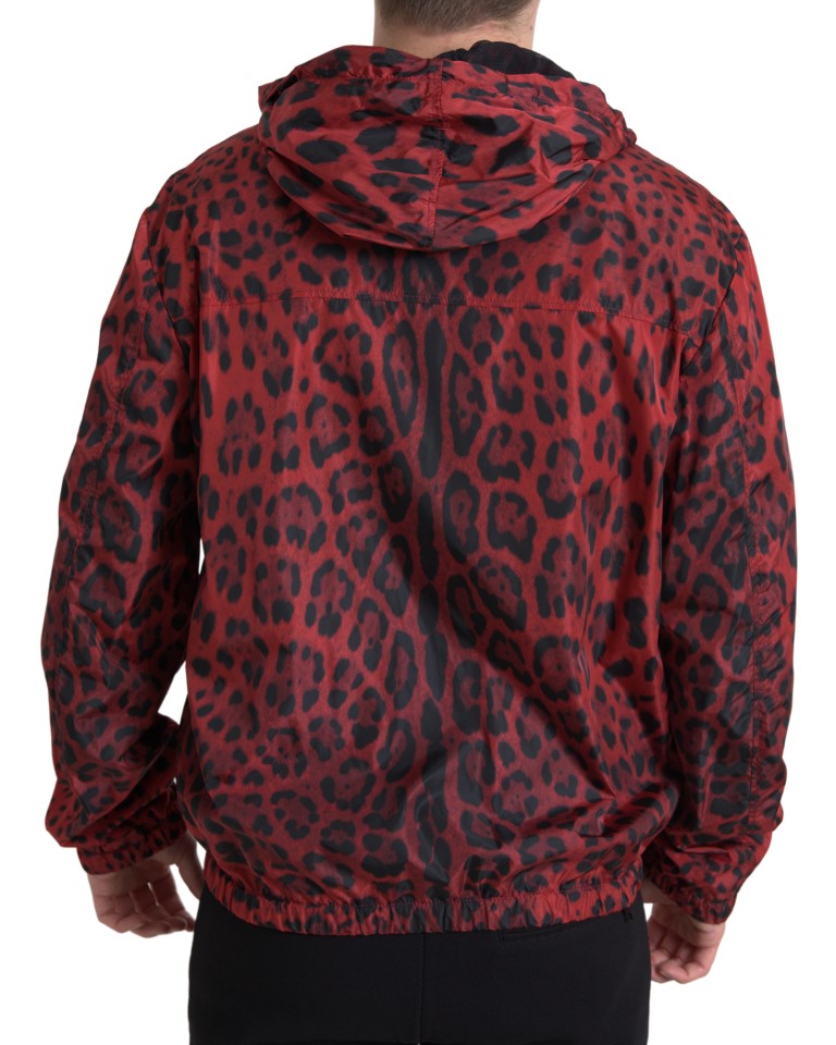 Red Leopard Hooded Bomber Full Zip Jacket - ventzia