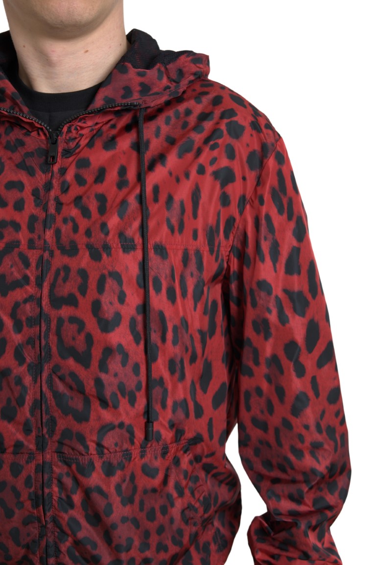Red Leopard Hooded Bomber Full Zip Jacket - ventzia