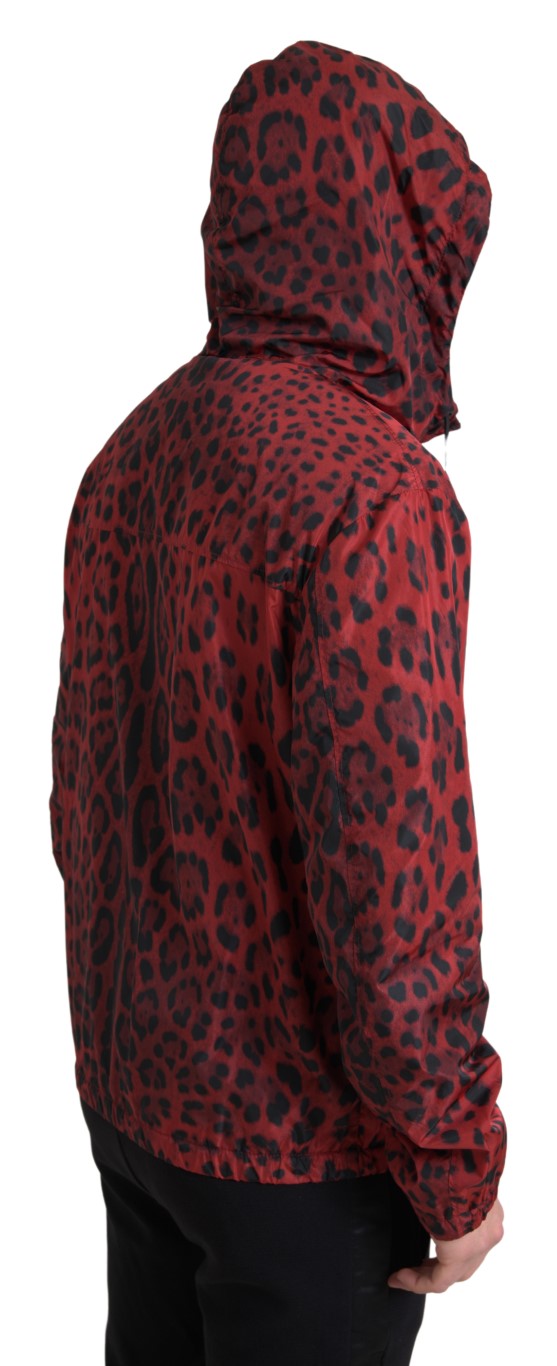 Red Leopard Hooded Bomber Full Zip Jacket - ventzia