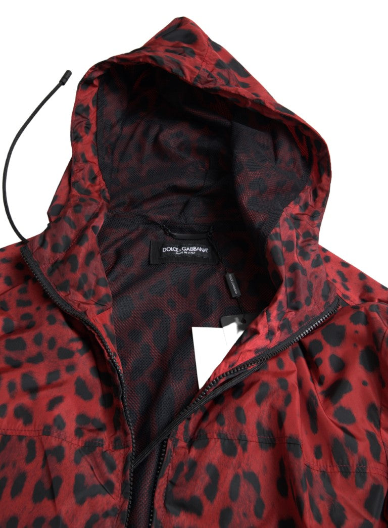 Red Leopard Hooded Bomber Full Zip Jacket - ventzia