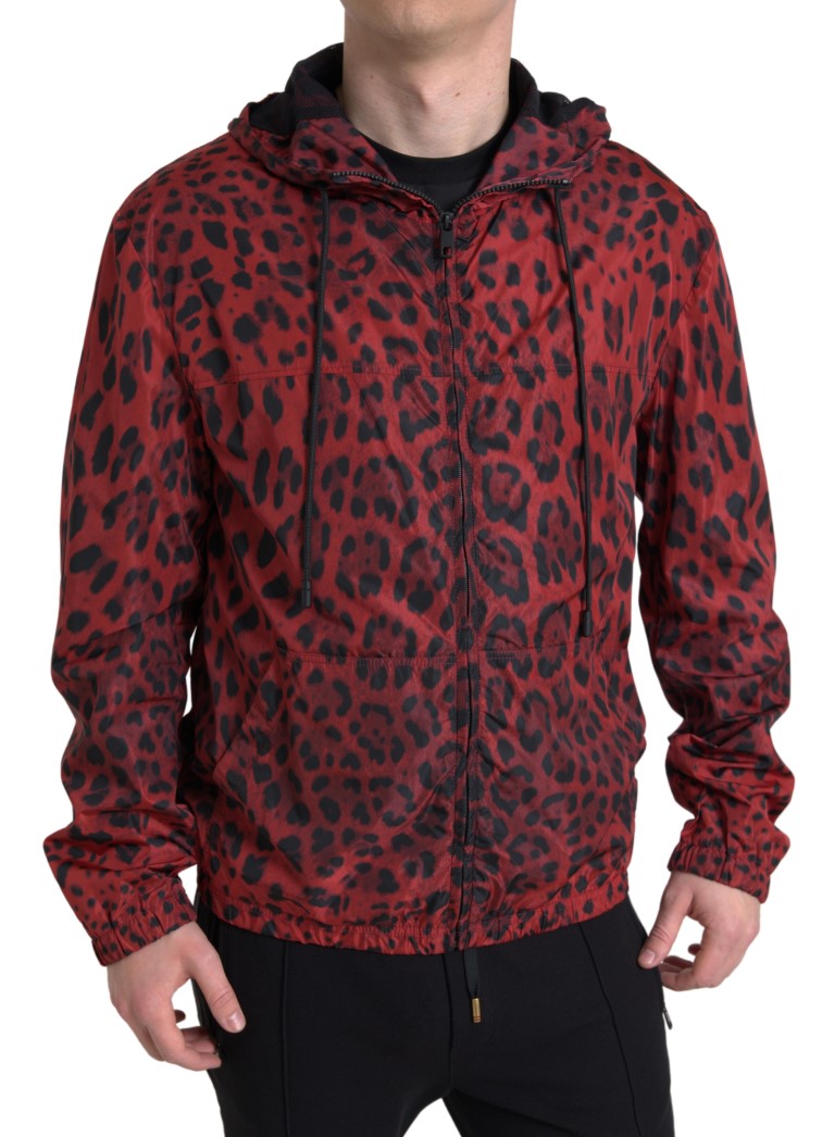 Red Leopard Hooded Bomber Full Zip Jacket - ventzia