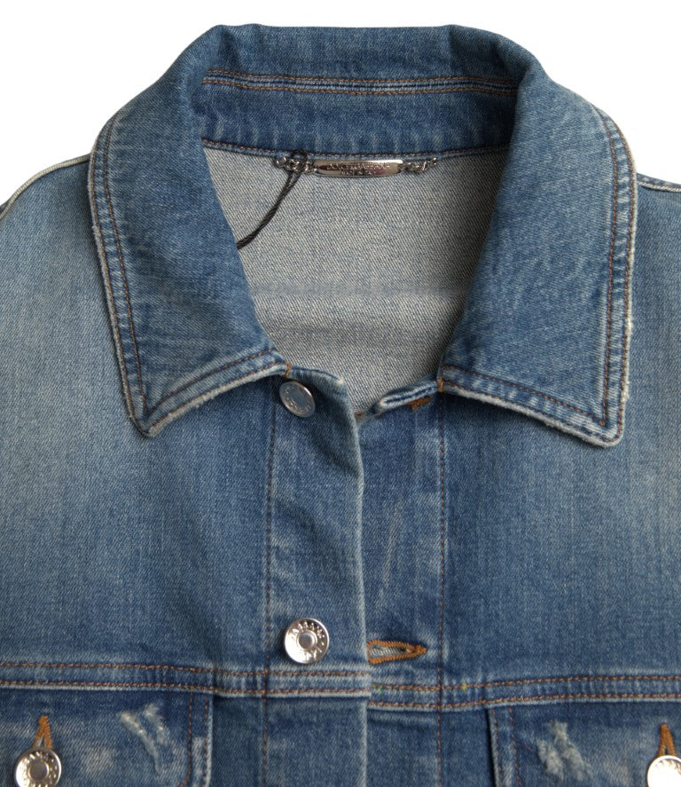 Blue Washed Cotton Stretch Denim Men Jacket - ventzia