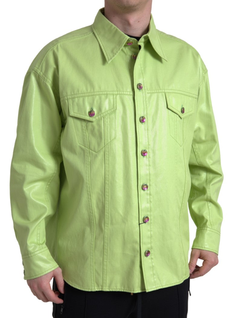 Green Cotton Collared Button Down Shirt - ventzia