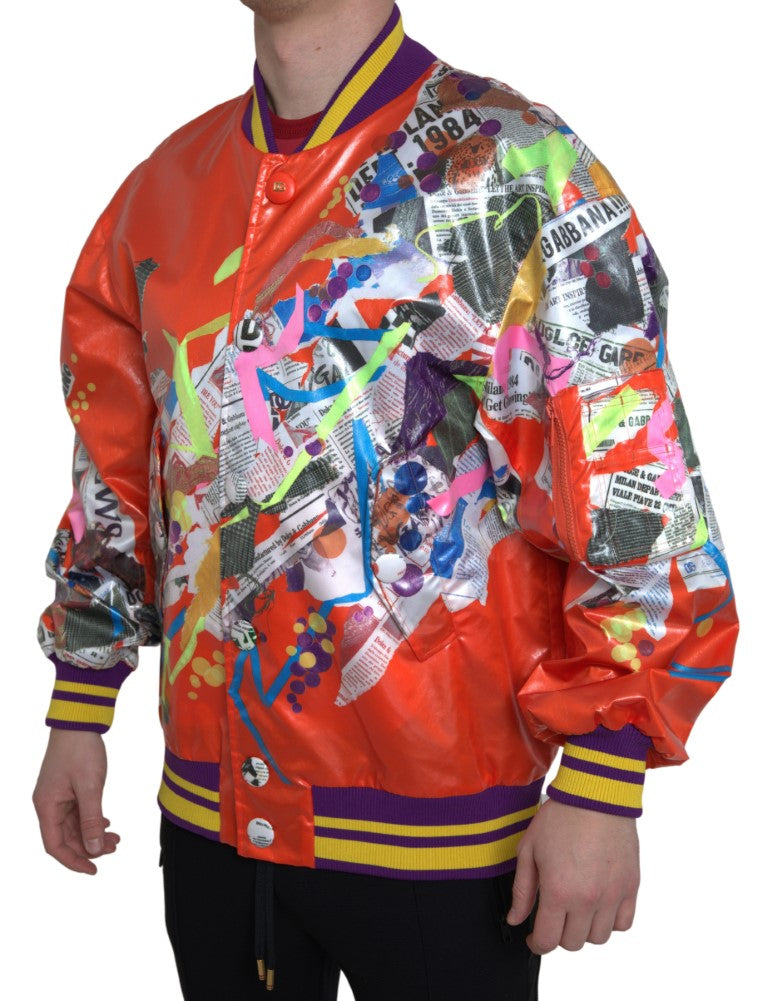 Orange Polyester Button Blouson Jacket - ventzia