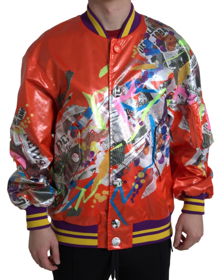 Orange Polyester Button Blouson Jacket - ventzia