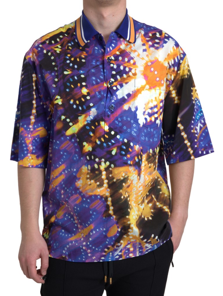 Luminaire Print Cotton Polo Top Men Shirt - ventzia