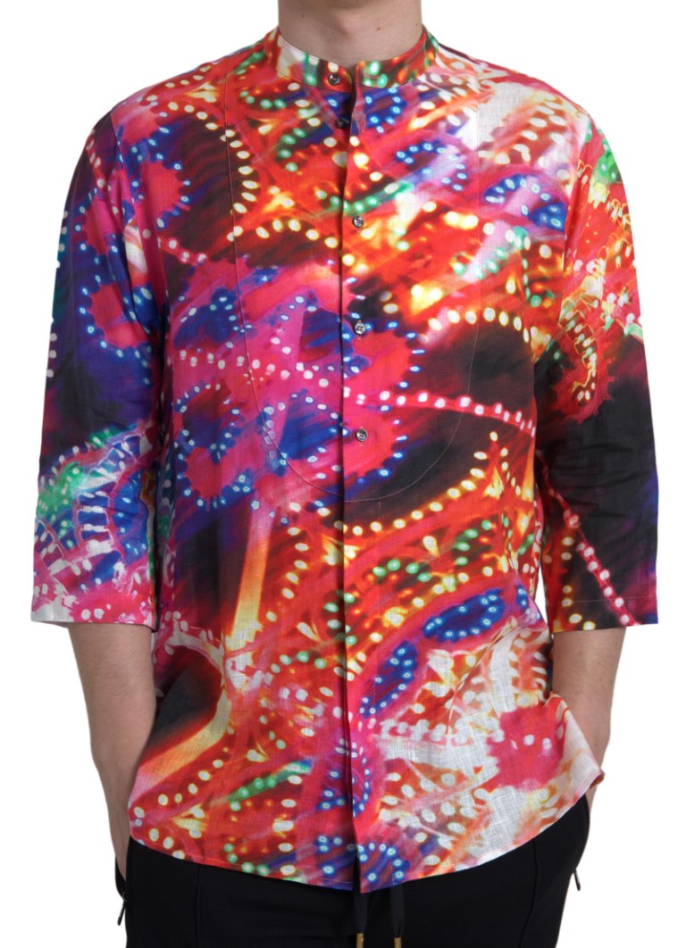 Multicolor Luminarie Print Linen Shirt - ventzia