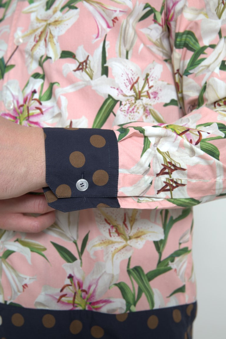 Cotton Polka Dot Lily Print Collared Shirt - ventzia