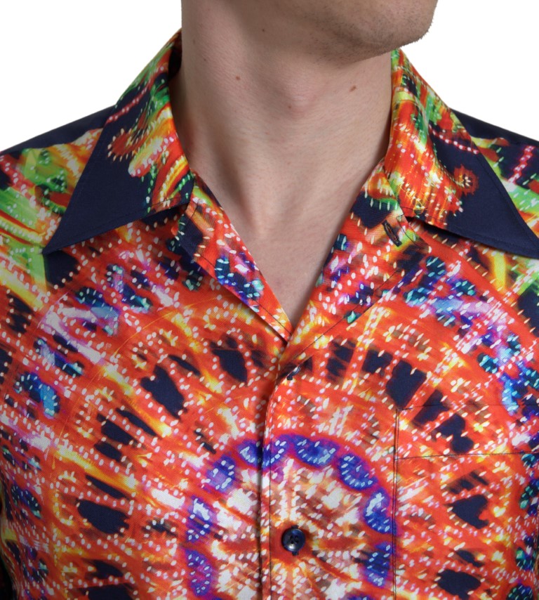 Multicolor Luminarie Print Men Shirt Silk - ventzia