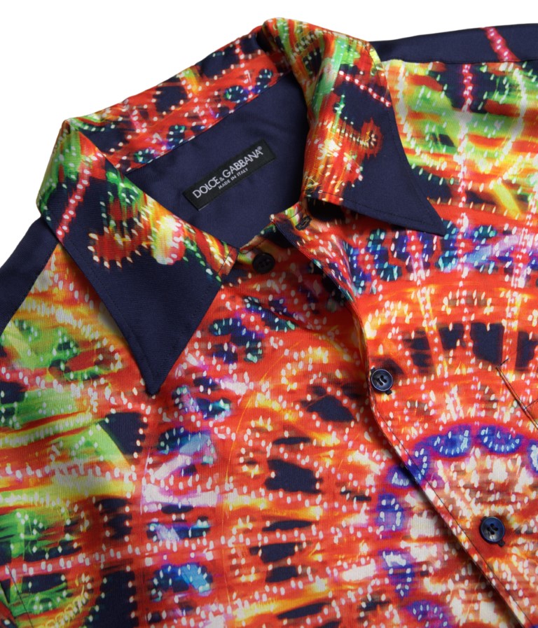 Multicolor Luminarie Print Men Shirt Silk - ventzia