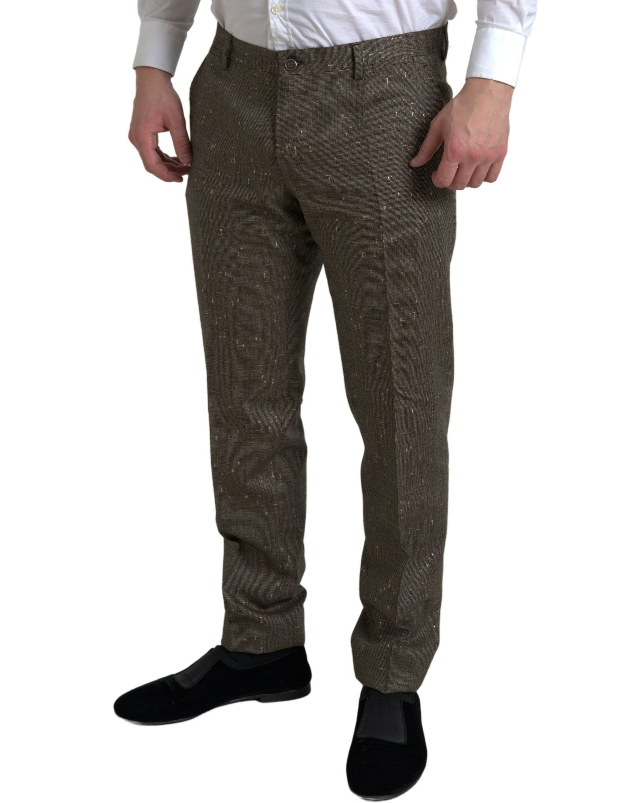 Brown Wool Dress Skinny Men Trouser Pants - ventzia