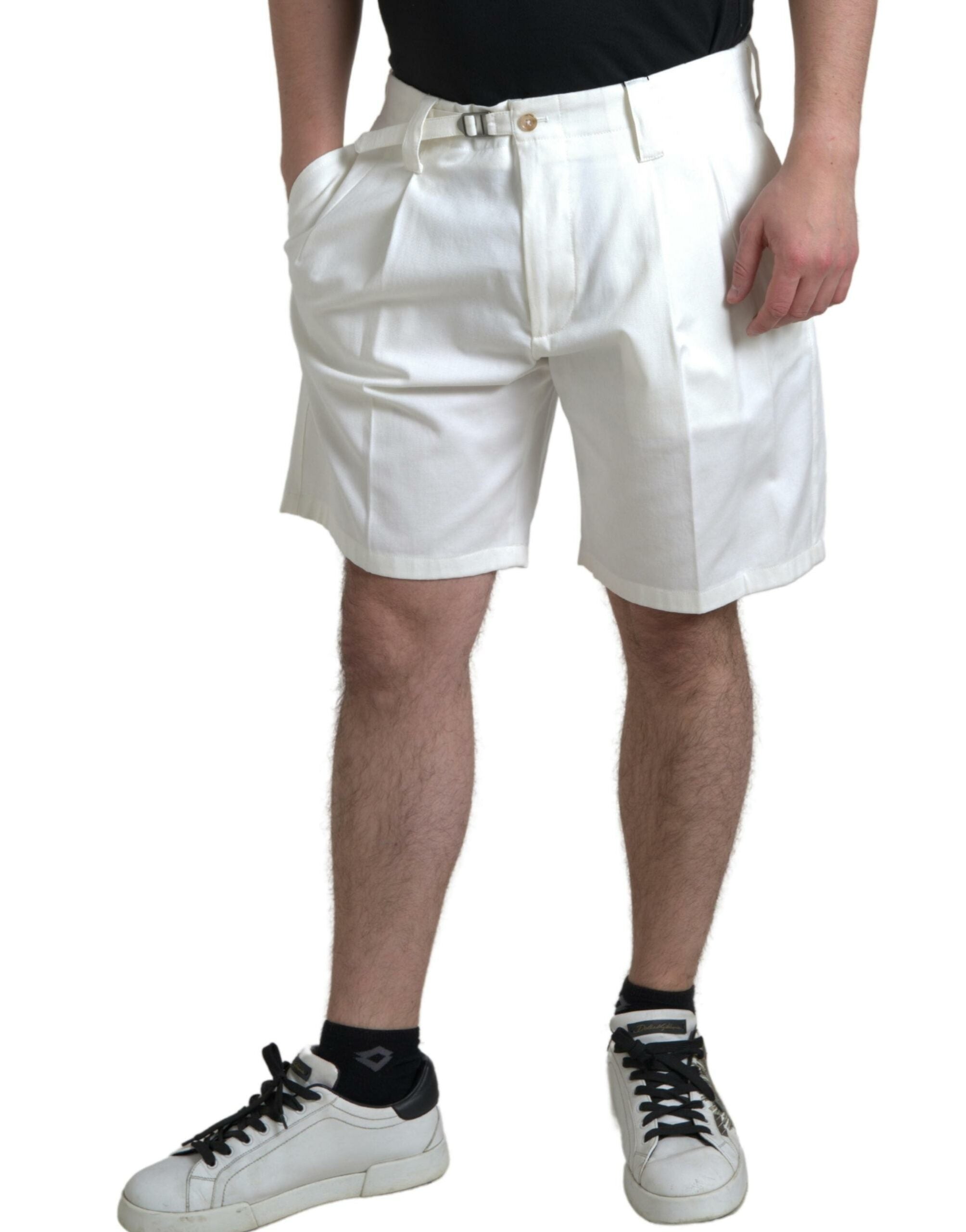 White Cotton Stretch Men Bermuda Denim Shorts - ventzia