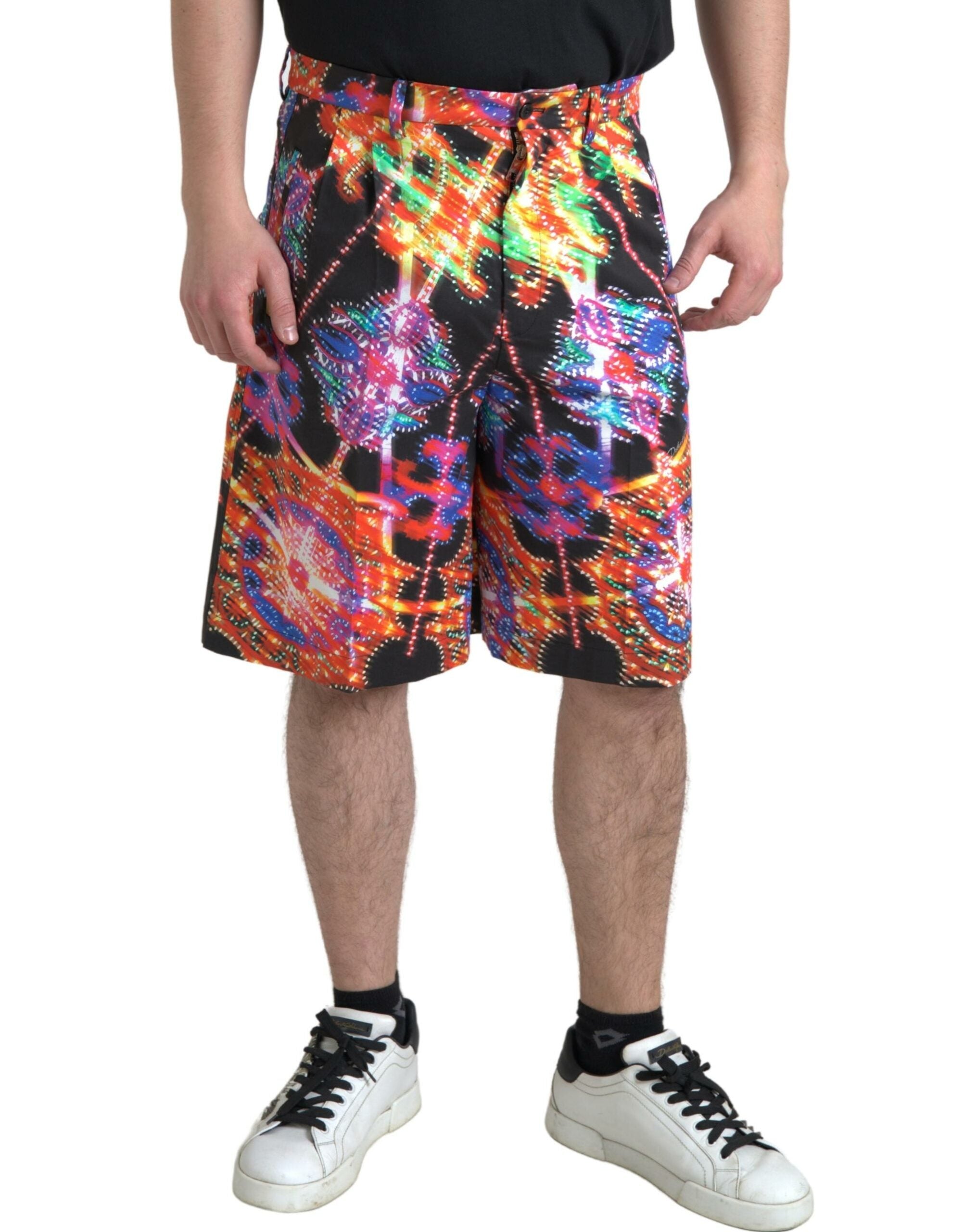 Multicolor Printed Cotton Men Bermuda Shorts - ventzia