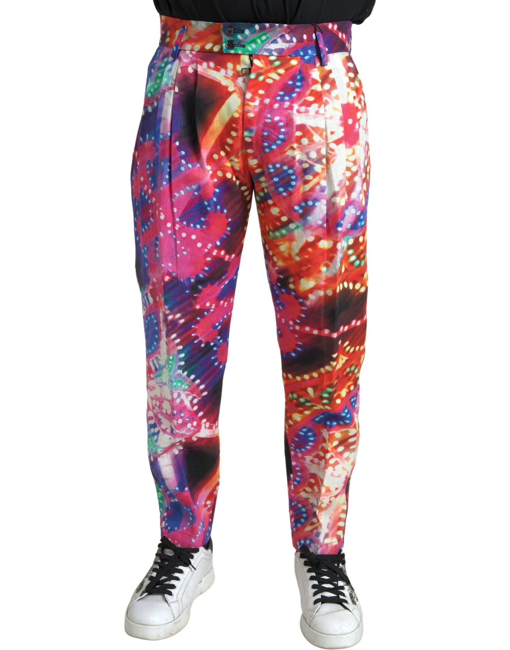 Multicolor Printed Linen Men Trouser Pants - ventzia
