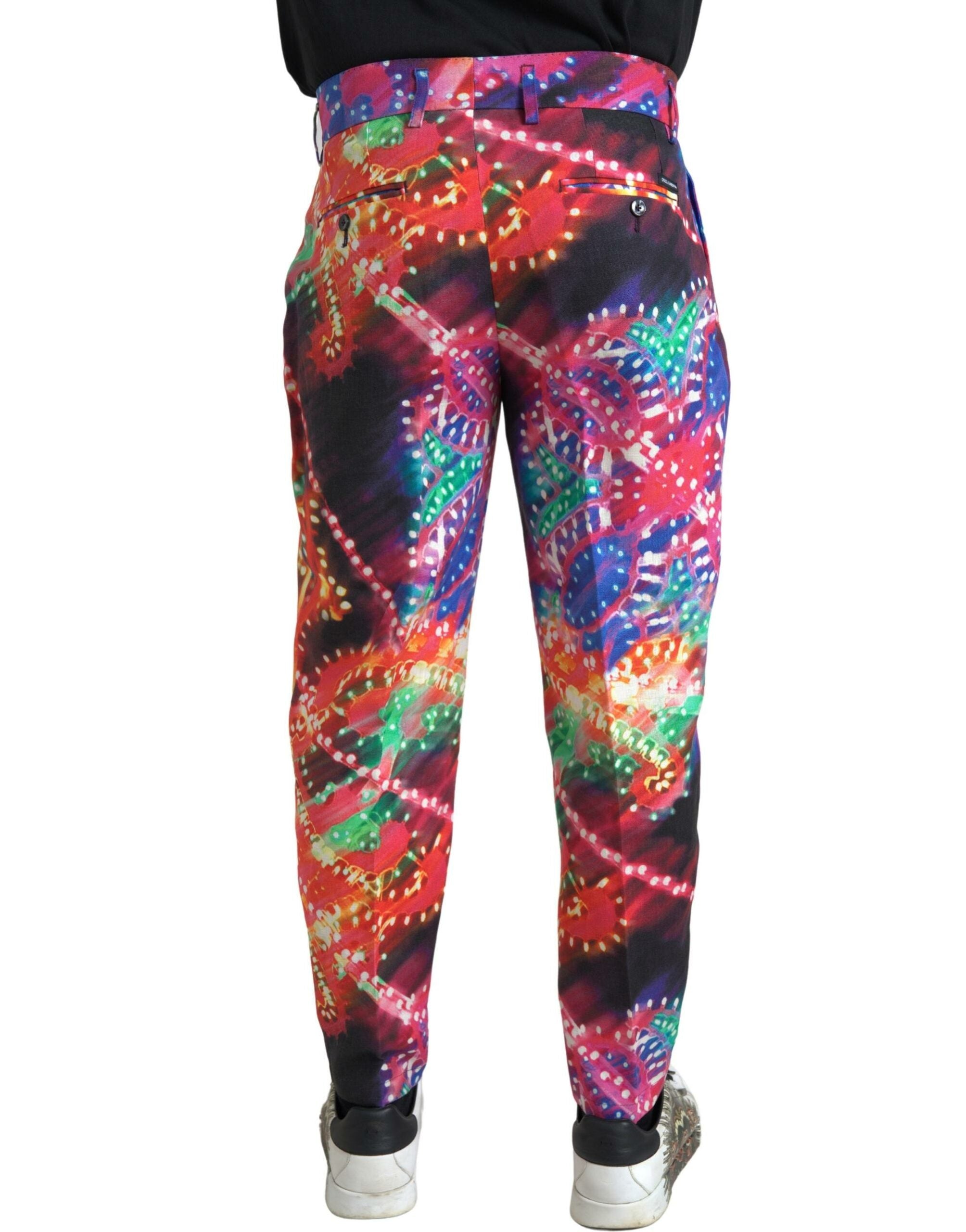Multicolor Printed Linen Men Trouser Pants - ventzia