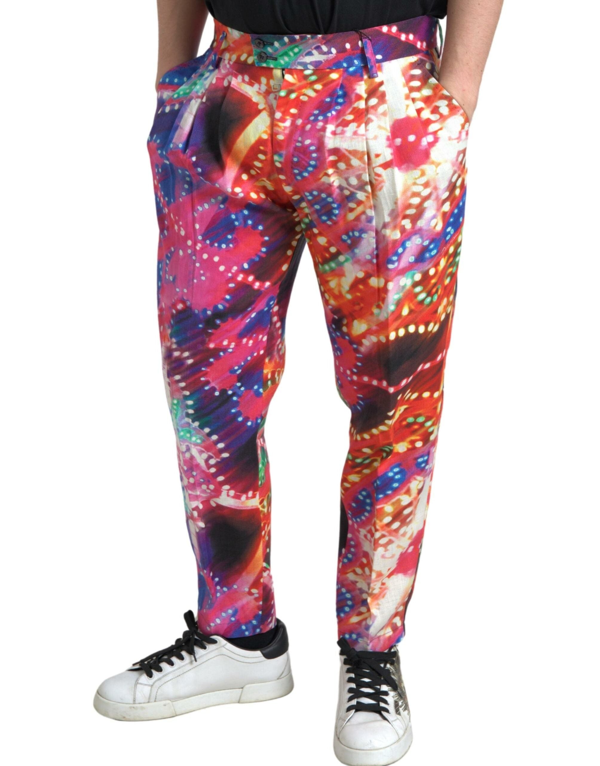Multicolor Printed Linen Men Trouser Pants - ventzia