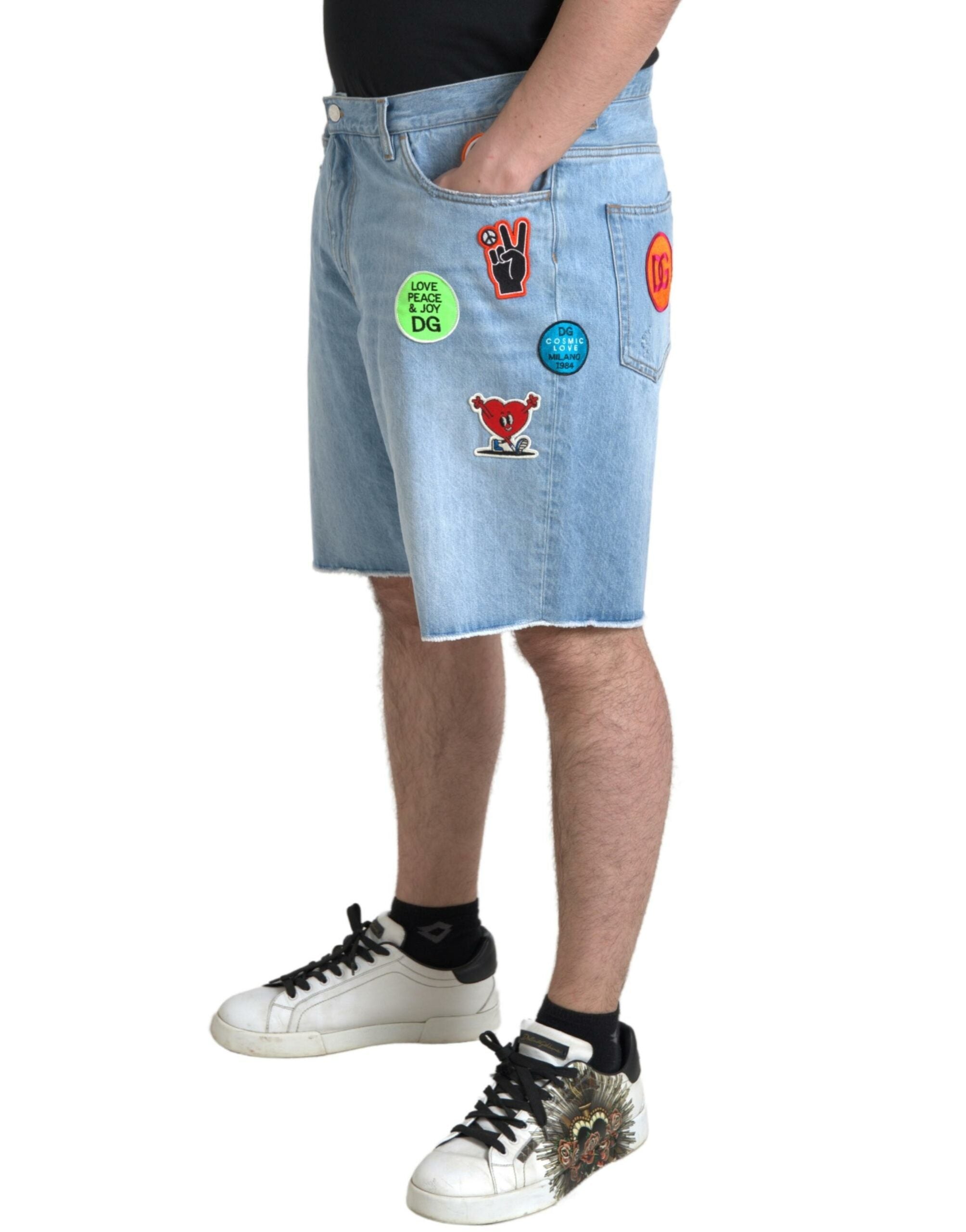 Light Blue Cotton Men Bermuda Denim Shorts - ventzia