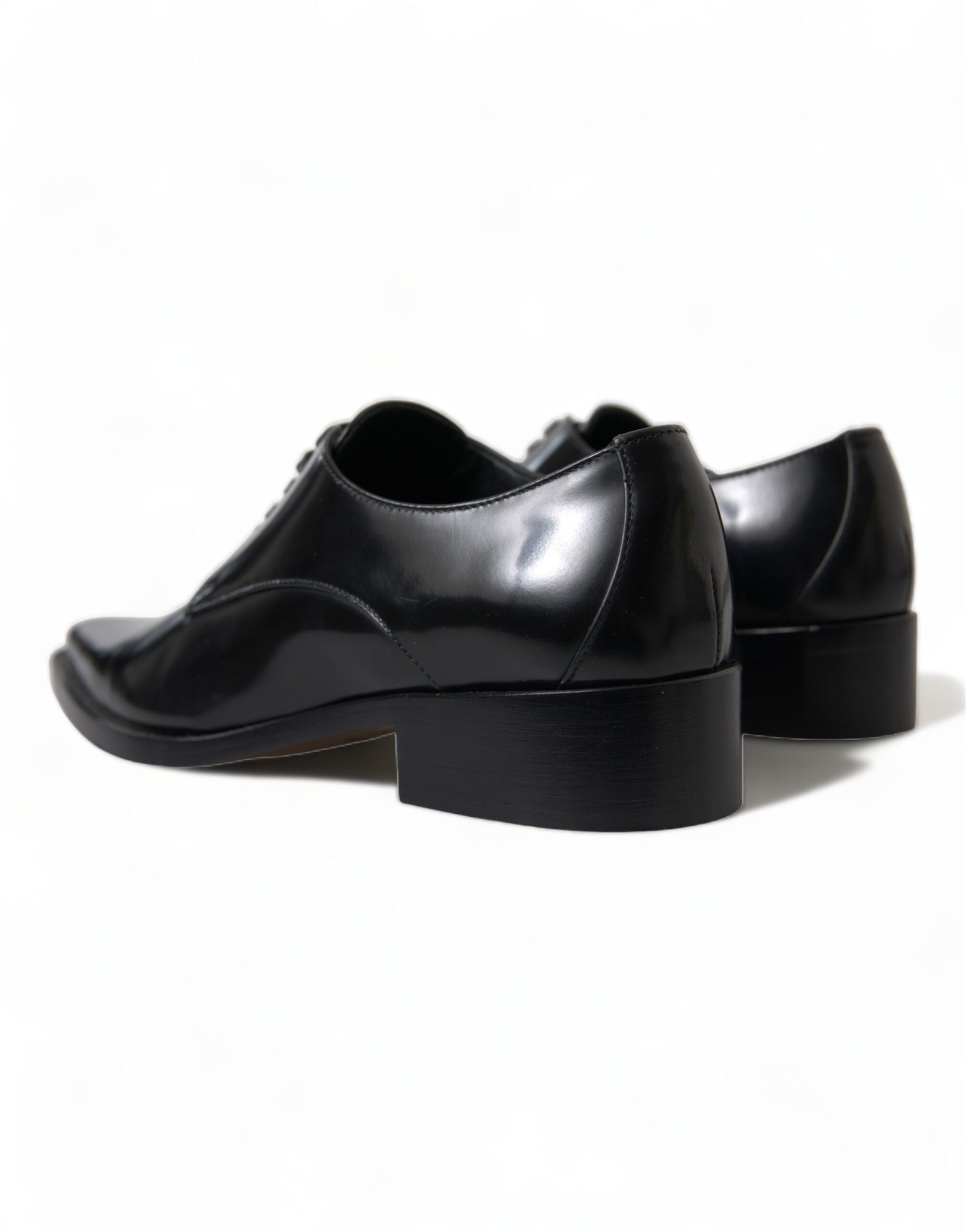 Black Leather Lace Up Formal Flats Shoes - ventzia