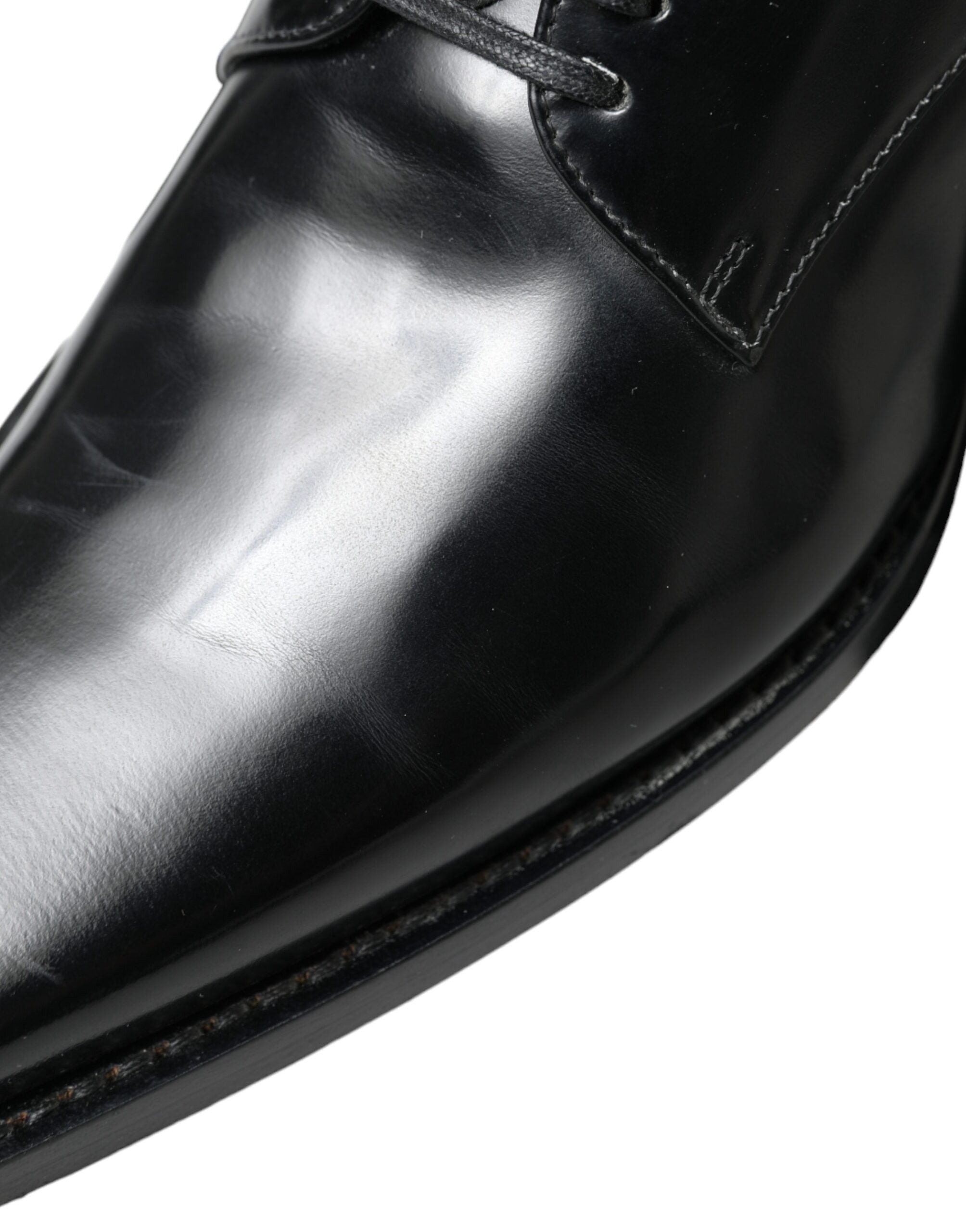 Black Leather Lace Up Formal Flats Shoes - ventzia