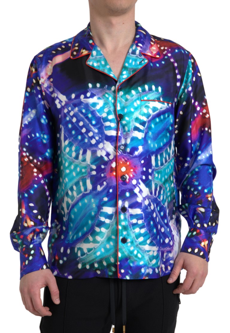 Multicolor Silk Psychedelic Print Men Pajama Shirt - ventzia