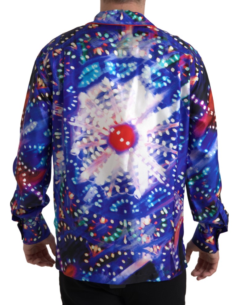 Multicolor Silk Psychedelic Print Men Pajama Shirt - ventzia