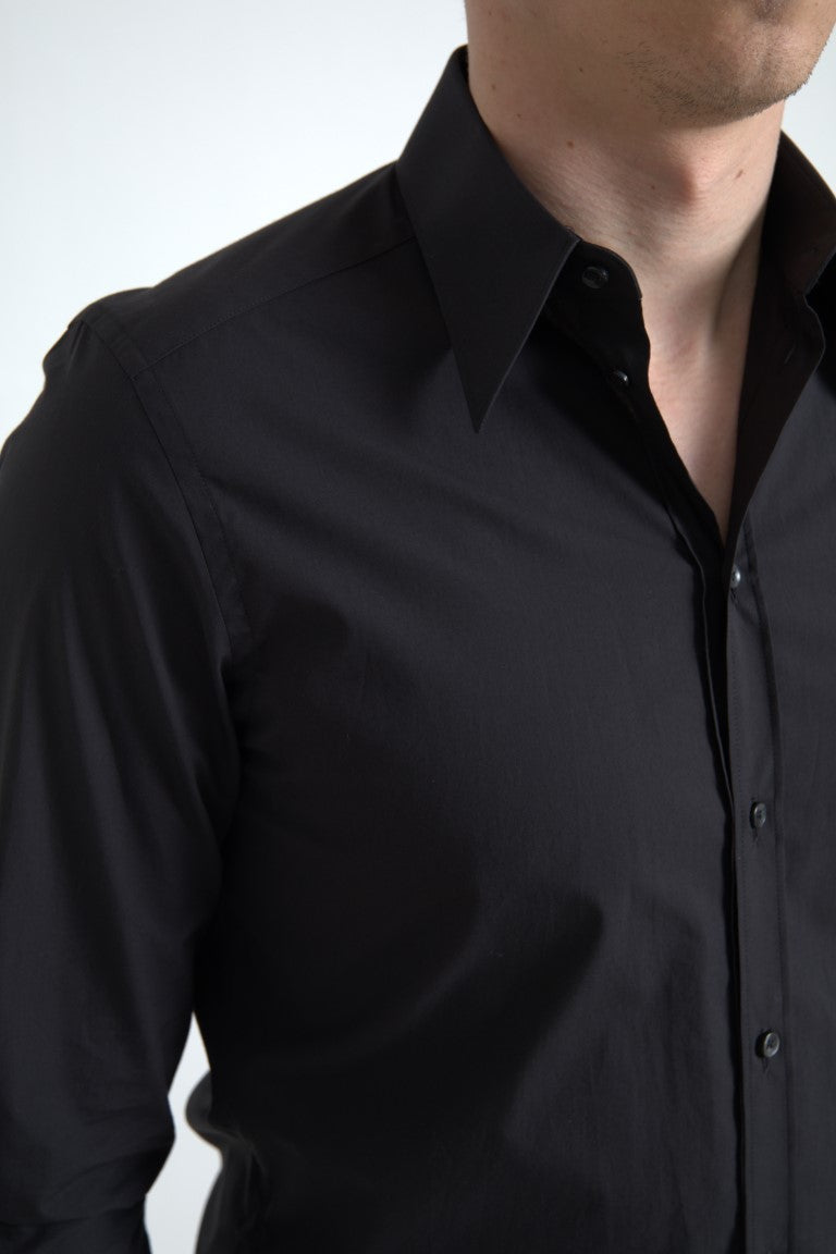 Black Cotton Men Long Sleeves MARTINI Shirt - ventzia