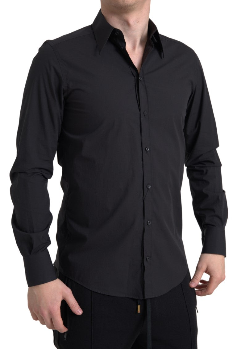 Black Cotton Men Long Sleeves MARTINI Shirt - ventzia