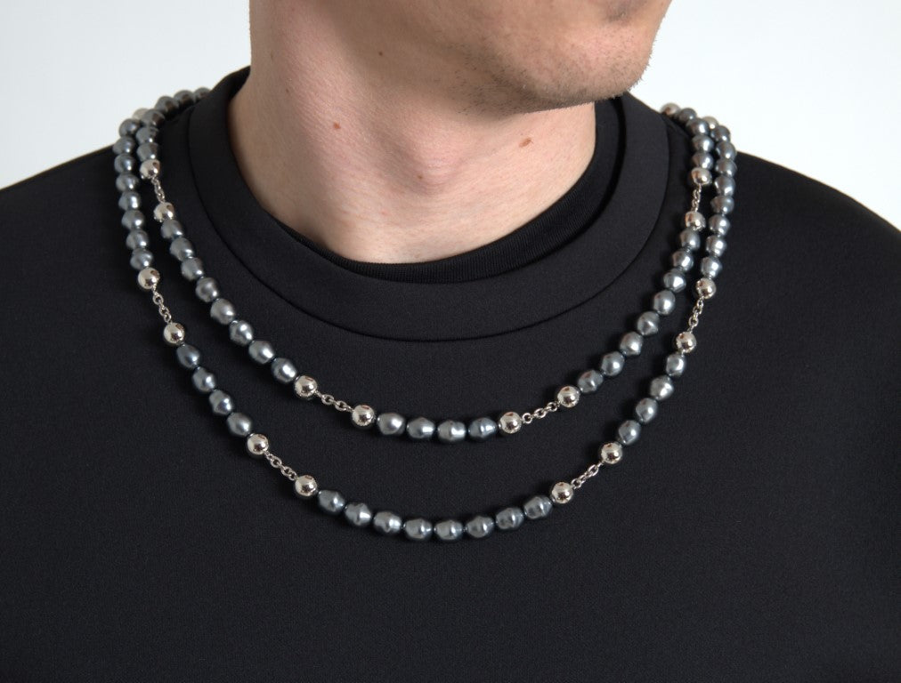 Black Necklace Embellished Polyester T-shirt - ventzia
