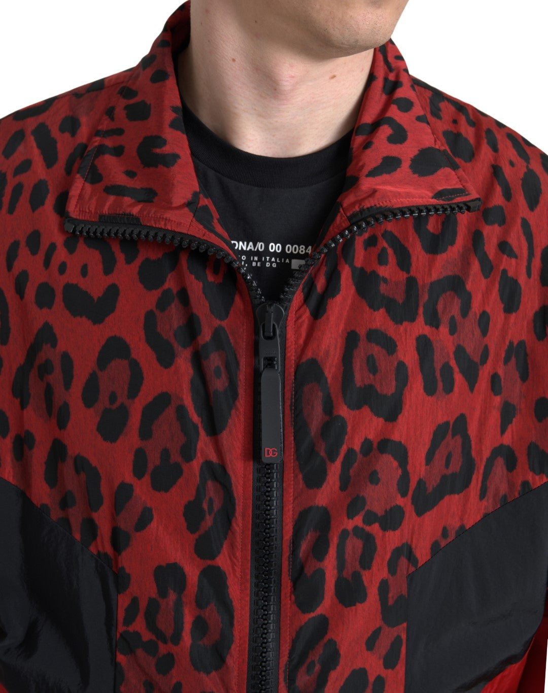Red Leopard Nylon Full Zip Sweater - ventzia