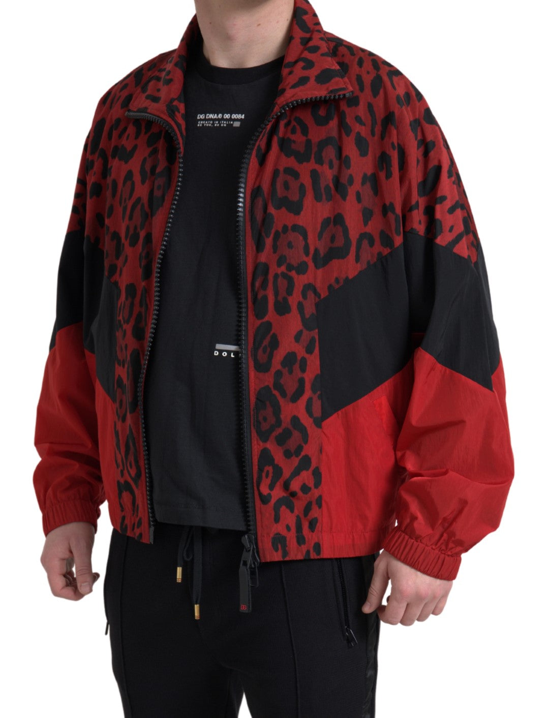Red Leopard Nylon Full Zip Sweater - ventzia