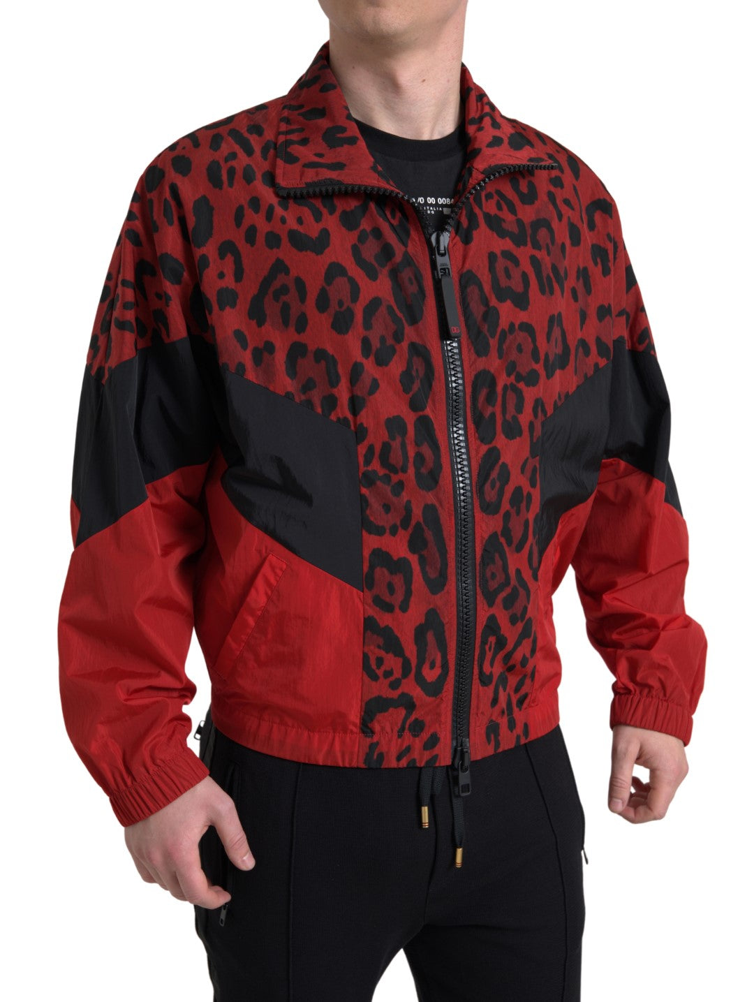 Red Leopard Nylon Full Zip Sweater - ventzia