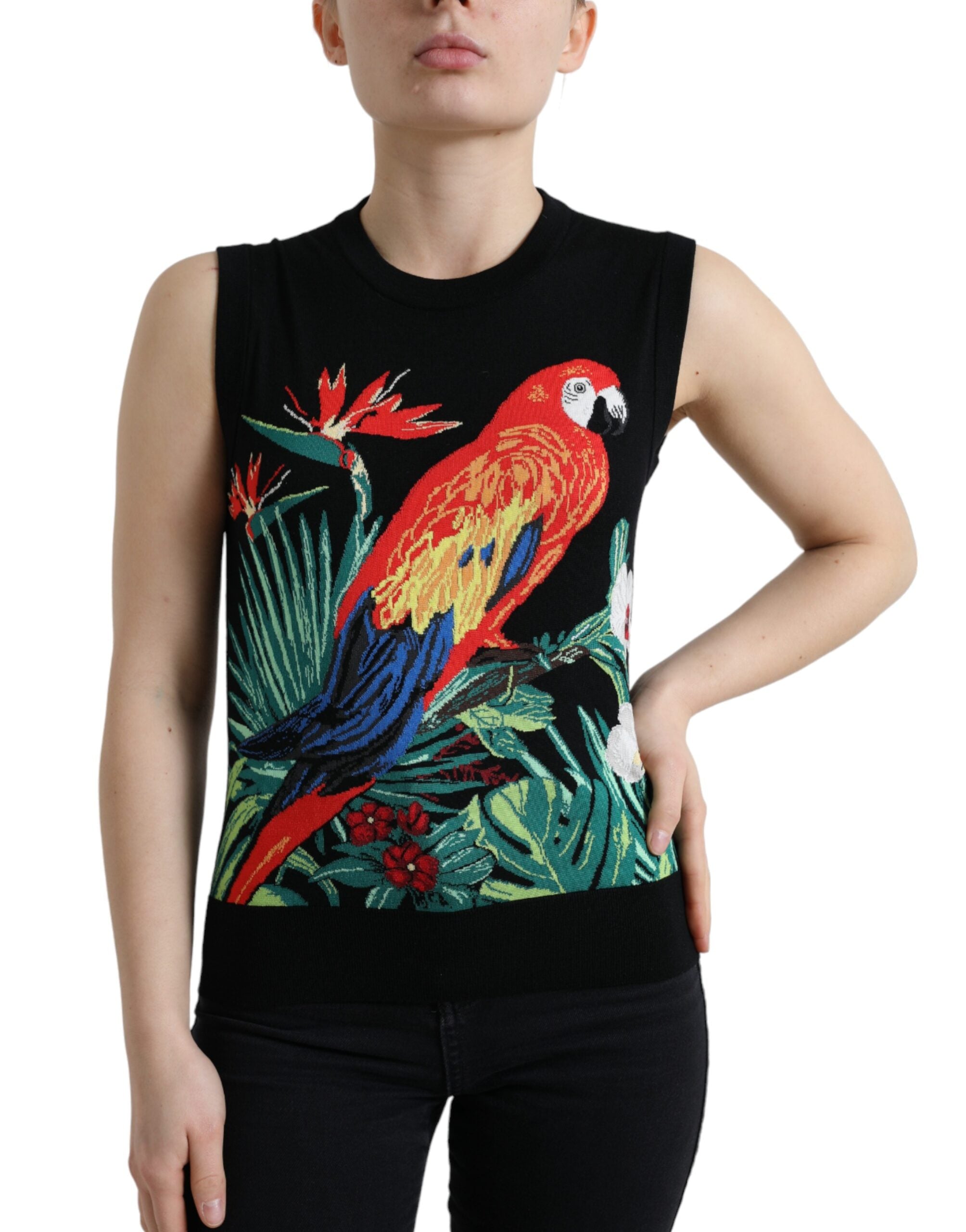 Black Bird Wool Knit Sleeveless Tank T-shirt - ventzia