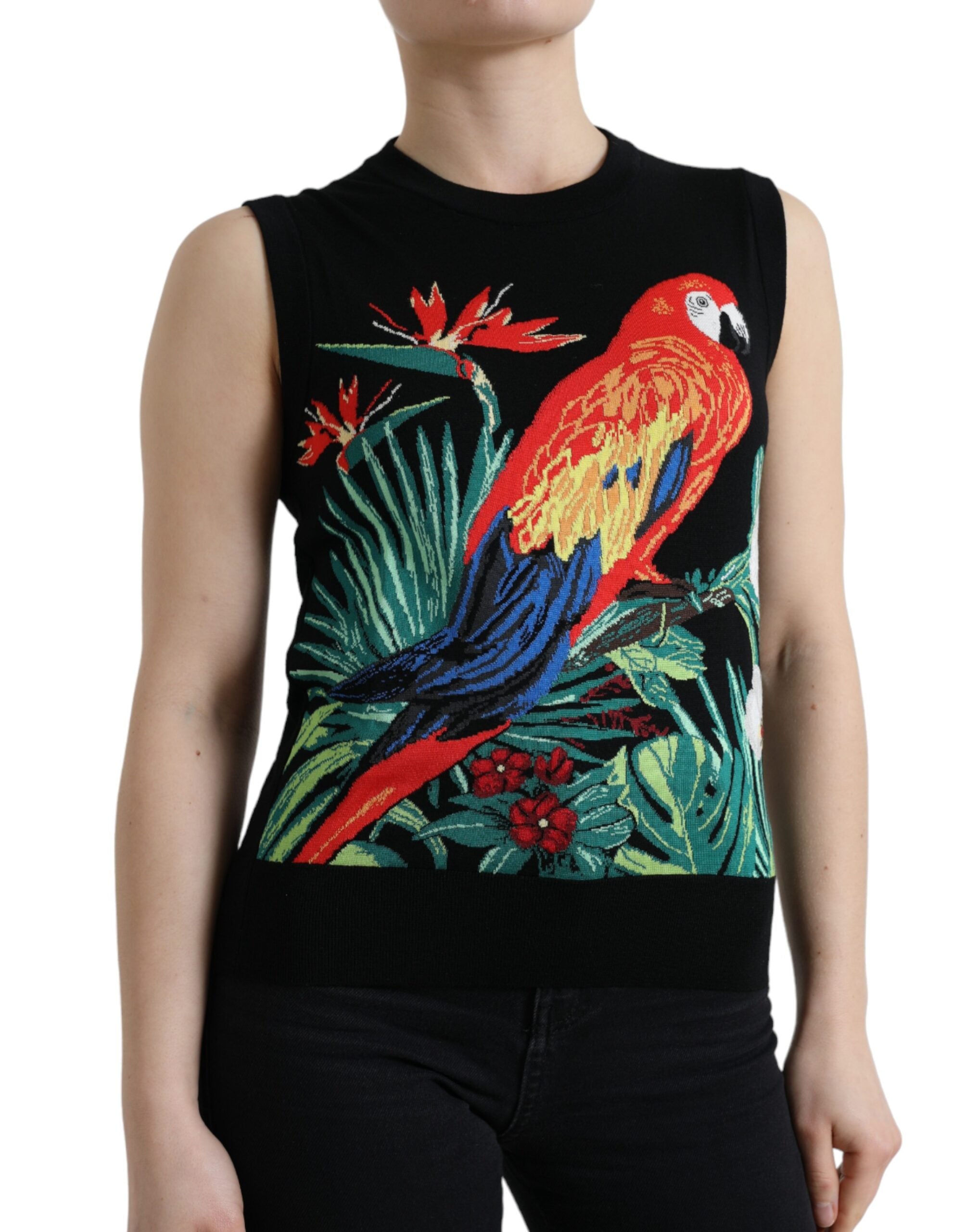 Black Bird Wool Knit Sleeveless Tank T-shirt - ventzia