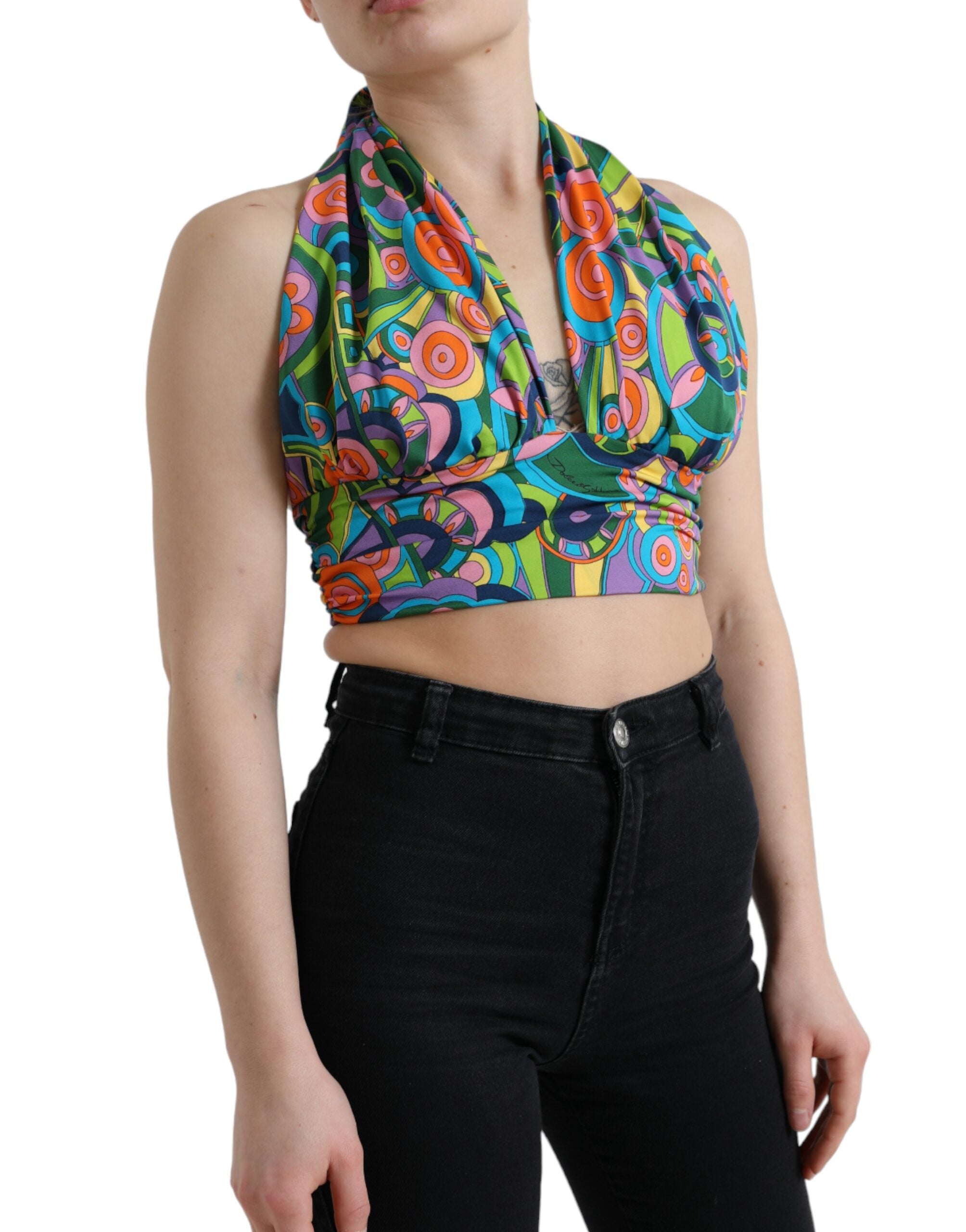 Multicolor Halter Sleeveless Cropped Tank Top - ventzia