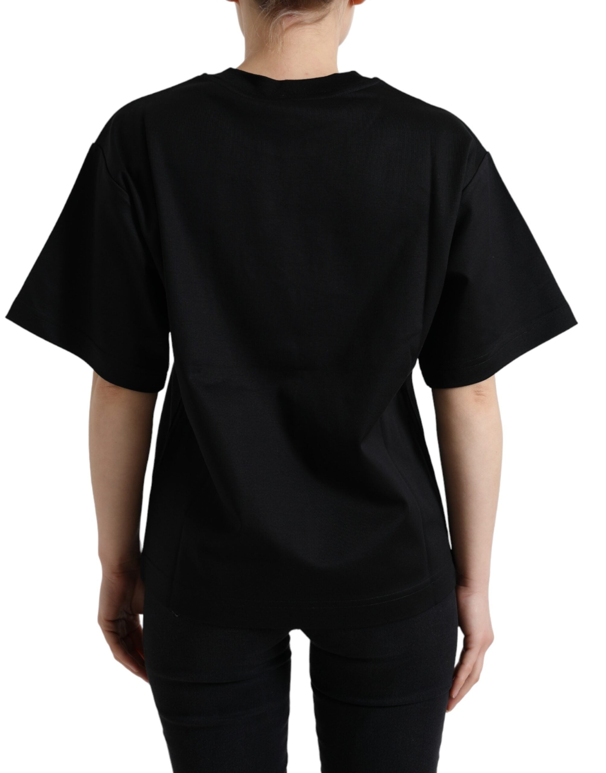 Black Cotton DG Crystal Crewneck Tee T-shirt - ventzia