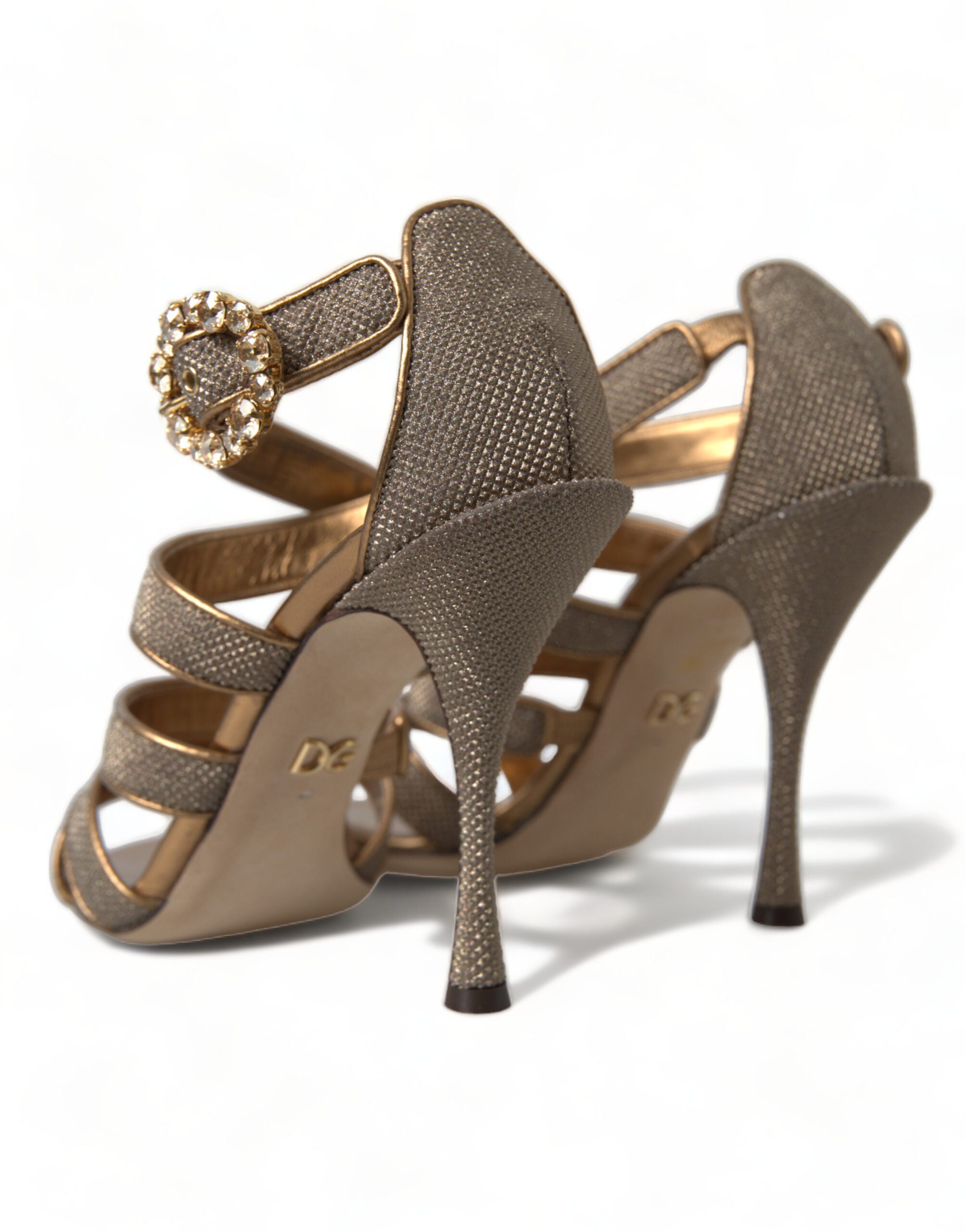 Bronze Crystal Strap Heels Sandals Shoes - ventzia