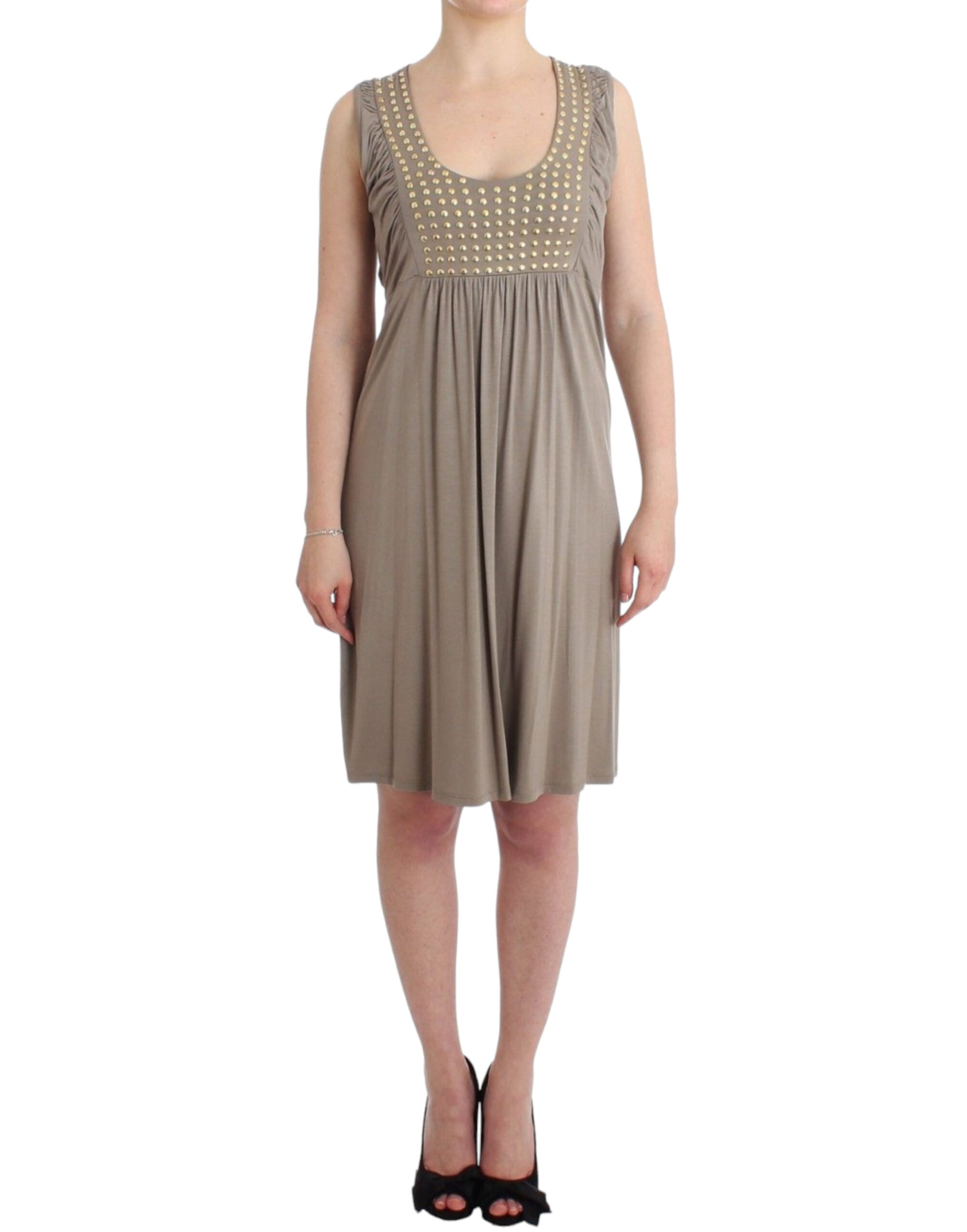 Khaki studded sheath dress - ventzia