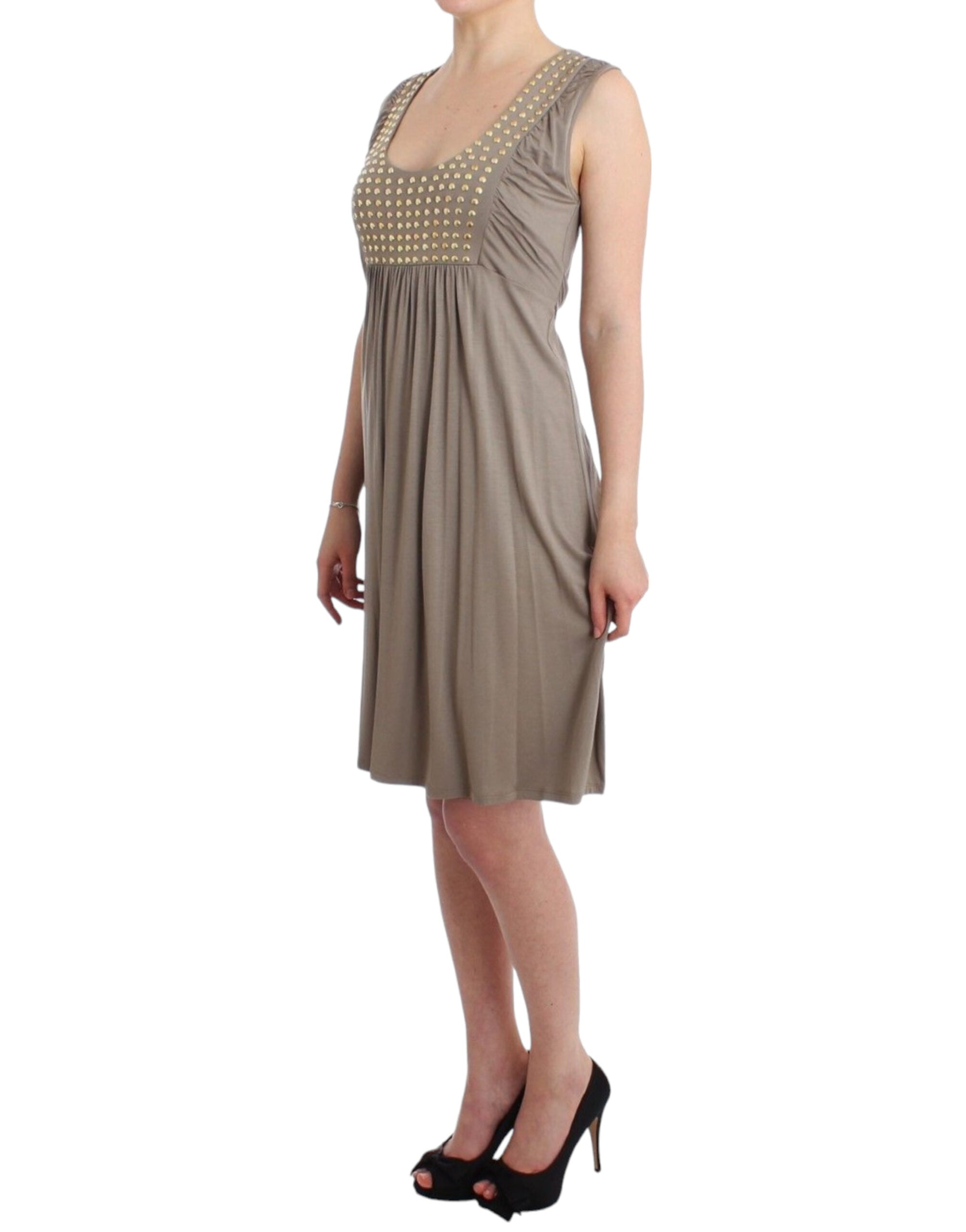 Khaki studded sheath dress - ventzia