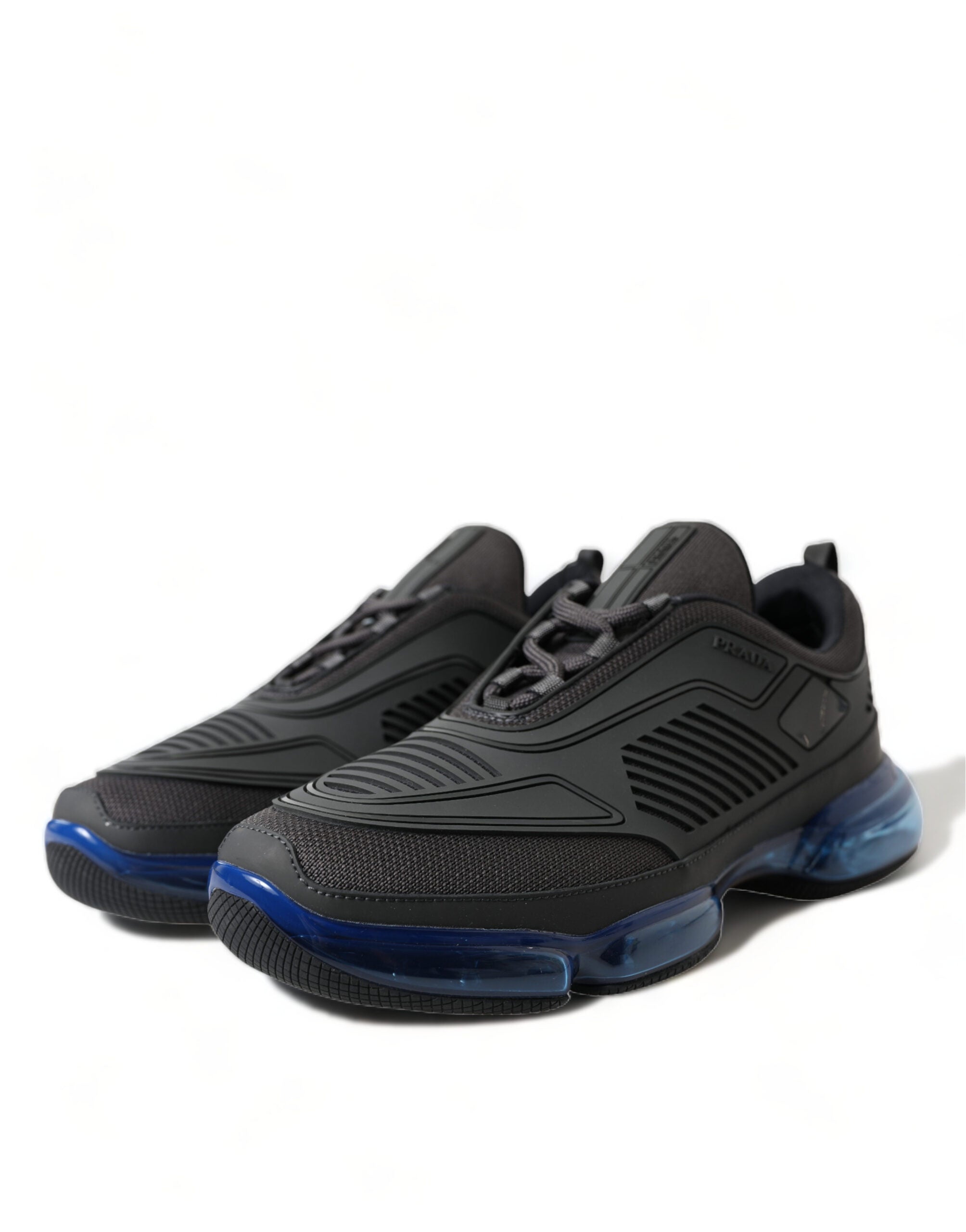 Black Blue Rubber Knit Slip On Low Top Sneakers Shoes - ventzia