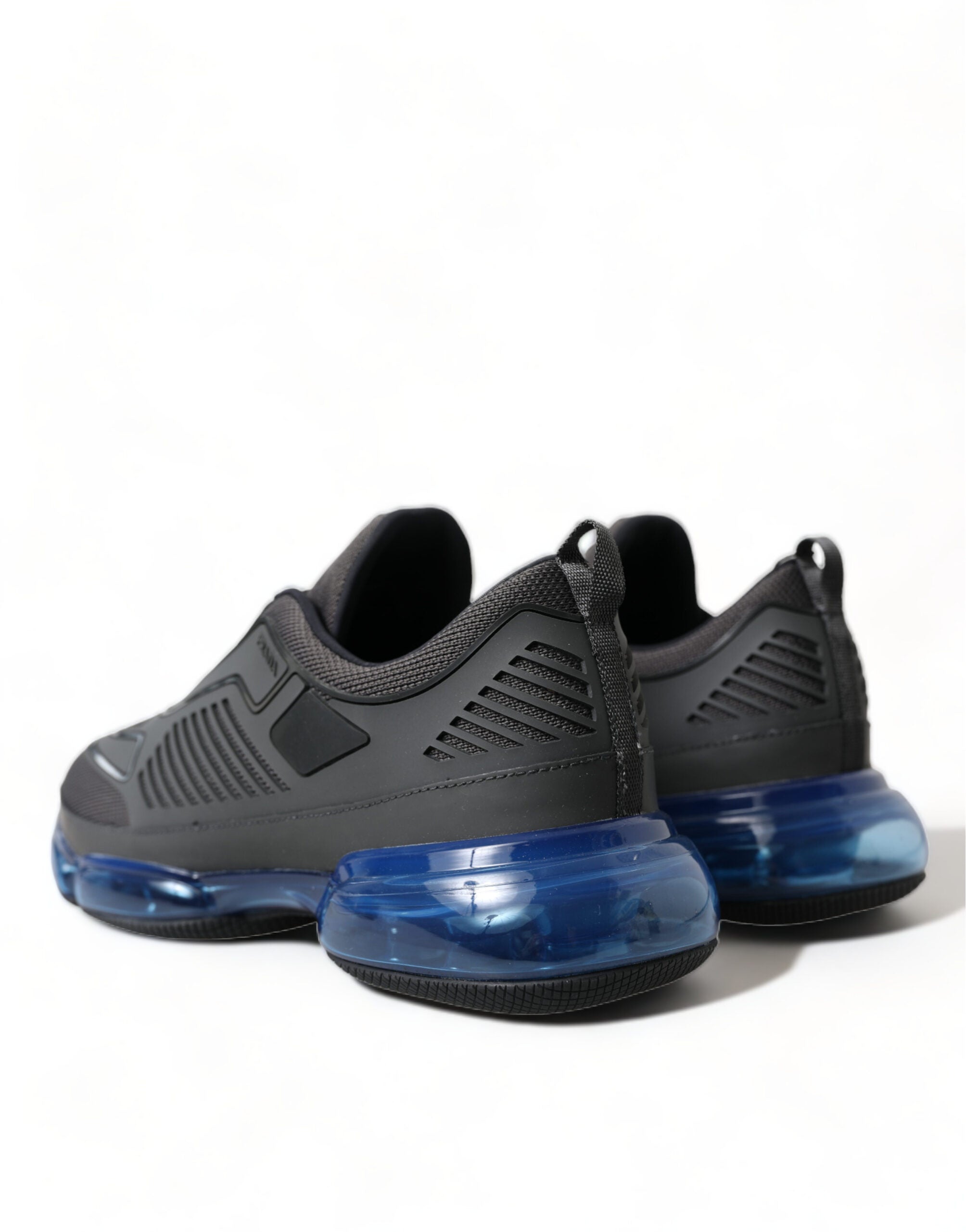 Black Blue Rubber Knit Slip On Low Top Sneakers Shoes - ventzia