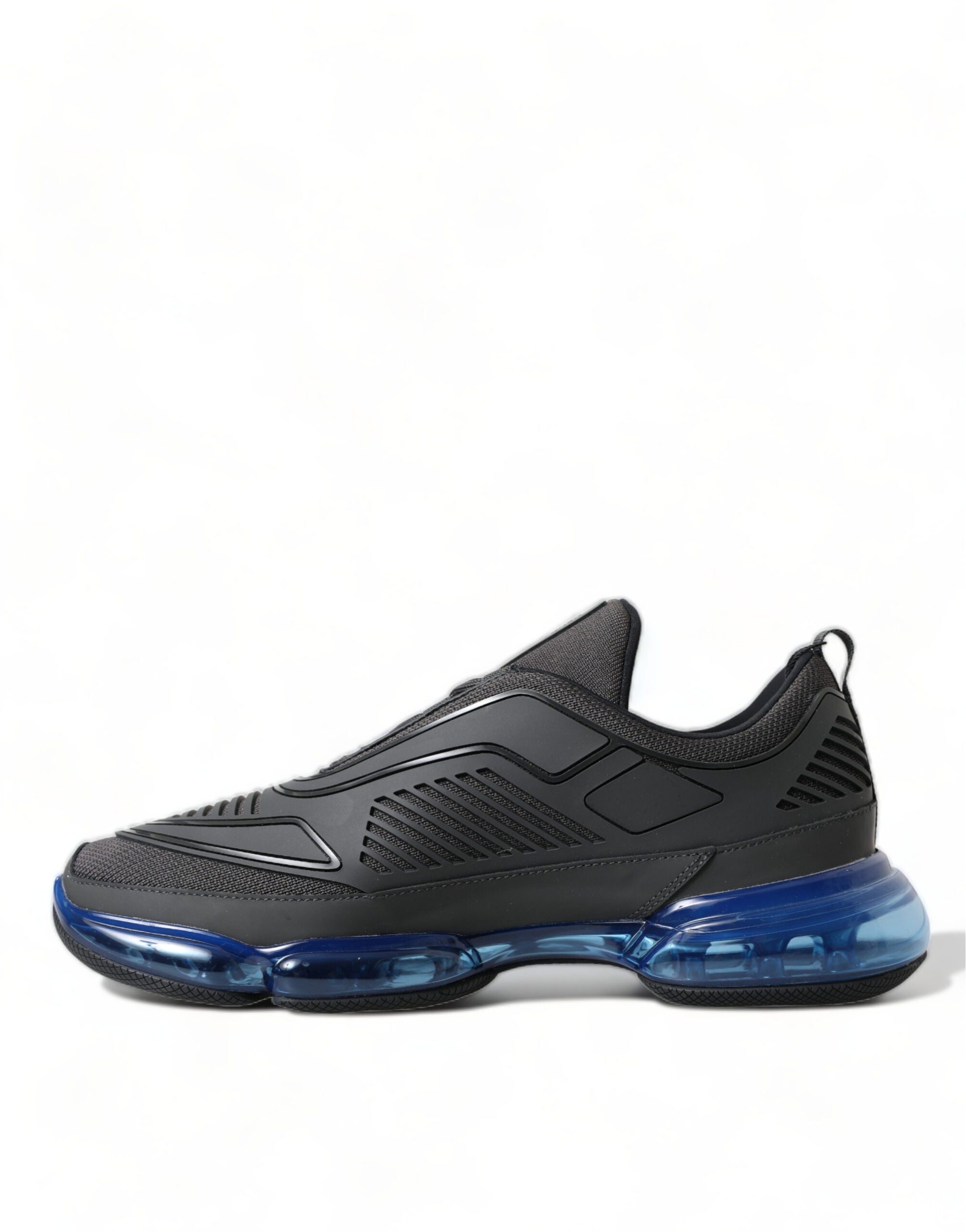 Black Blue Rubber Knit Slip On Low Top Sneakers Shoes - ventzia