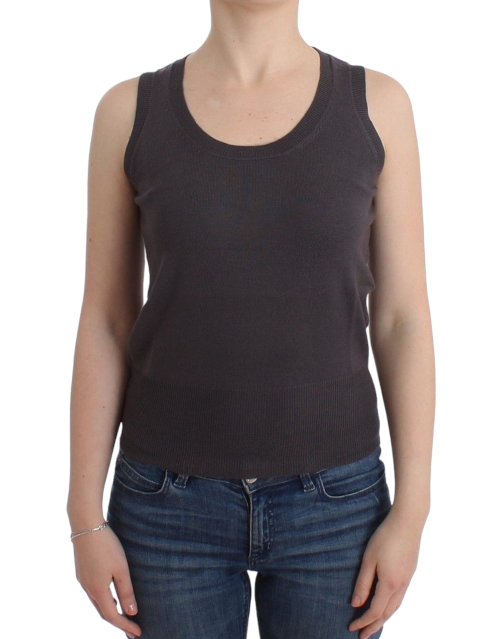 Elegant Sleeveless Brown Knit Top - ventzia